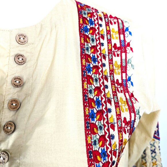 Khaadi Tan Beige Floral Tiered Ruffled Bell Embroidered Tunic Blouse Kurta - Picture 7 of 14